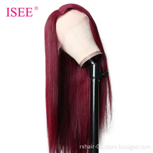 99J Burgundy Red Color Human Hair Wig Customized Texture 30inch Long Brazilian Cuticle Aligned Hair Lace Front Wigs